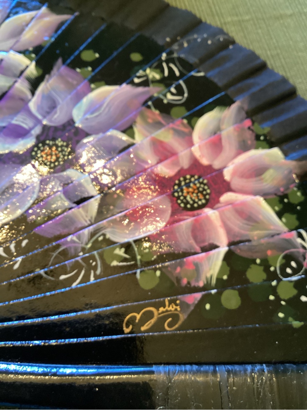 Malvi Hand Painted Wood Fan, Imported From Spain - Picture 2 of 11